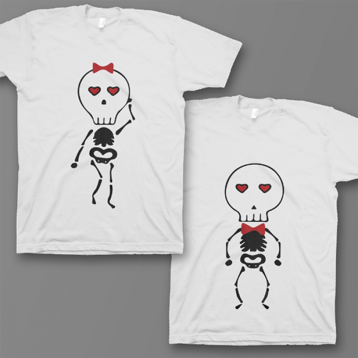 Парные футболки для влюбленных с изображением скелетиков